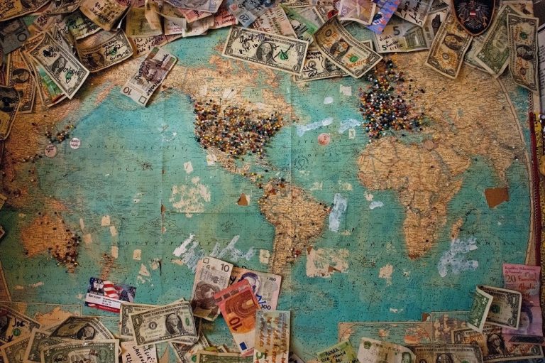 World map and currency